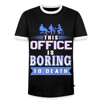 This Office is Boring to death - Men's Ringer Shirt - black/white - Front - AI Model Female 172 light (172cm) & AI Model Male 178 light (178cm)