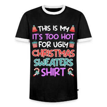 Too hot for Ugly Christmas Sweaters - Men's Ringer Shirt - black/white - Front - AI Model Female 172 light (172cm) & AI Model Male 178 light (178cm)
