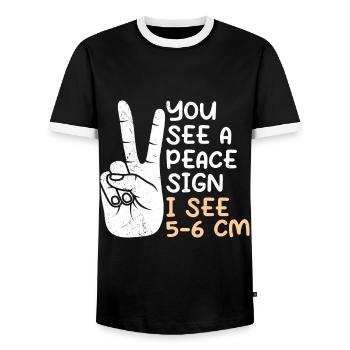 You see a Peace I see 5-6 cm midwife - Men's Ringer Shirt - black/white - Front - AI Model Female 172 light (172cm) & AI Model Male 178 light (178cm)