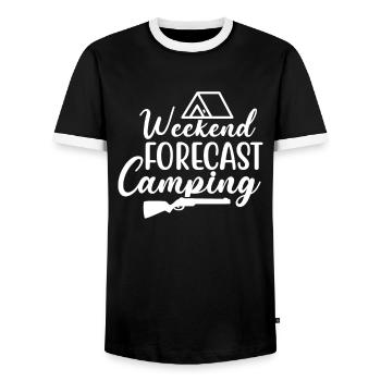 Weekend forecast Camping Camping - Men's Ringer Shirt - black/white - Front - AI Model Female 172 light (172cm) & AI Model Male 178 light (178cm)
