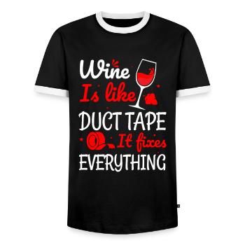 Wine is like tape - Men's Ringer Shirt - black/white - Front - AI Model Female 172 light (172cm) & AI Model Male 178 light (178cm)
