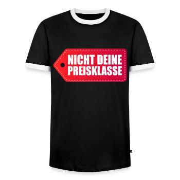 Nicht Deine Preisklasse Liga Sexy Preis Topmodel - Männer Kontrast-T-Shirt - Schwarz/Weiß - Vorne - AI Model Female 172 light (172cm) & AI Model Male 178 light (178cm)