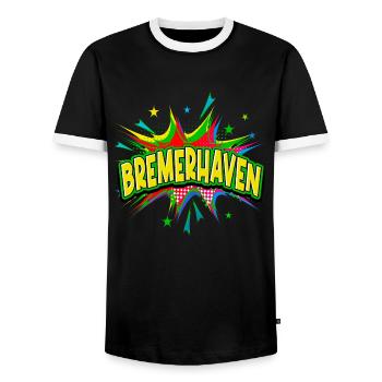 Bremerhaven Germany City Pop Art Comic Art - Men's Ringer Shirt - black/white - Front - AI Model Female 172 light (172cm) & AI Model Male 178 light (178cm)