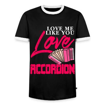 Aime-moi comme tu aimes l’accordéon - T-shirt contrasté Homme - noir/blanc - Devant - AI Model Female 172 light (172cm) & AI Model Male 178 light (178cm)