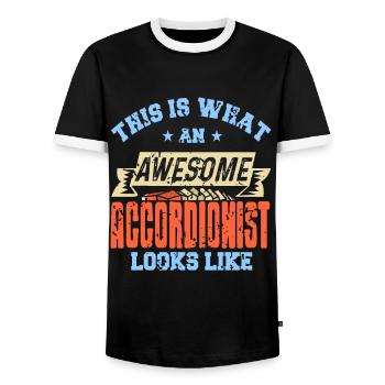 Voici à quoi ressemble un accordéoniste génial - T-shirt contrasté Homme - noir/blanc - Devant - AI Model Female 172 light (172cm) & AI Model Male 178 light (178cm)