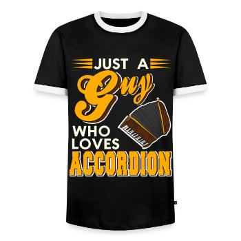 Juste un gars qui aime l’accordéon - T-shirt contrasté Homme - noir/blanc - Devant - AI Model Female 172 light (172cm) & AI Model Male 178 light (178cm)