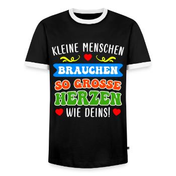 Kleine Menschen brauchen große Herzen Erzieherin - Männer Kontrast-T-Shirt - Schwarz/Weiß - Vorne - AI Model Female 172 light (172cm) & AI Model Male 178 light (178cm)