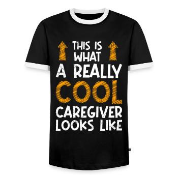 This is what a cool nurse looks like Geriatric nurse - Men's Ringer Shirt - black/white - Front - AI Model Female 172 light (172cm) & AI Model Male 178 light (178cm)