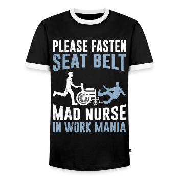 Buckle up Nurses in a frenzy of work geriatric nurses - Men's Ringer Shirt - black/white - Front - AI Model Female 172 light (172cm) & AI Model Male 178 light (178cm)