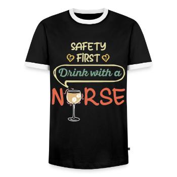 Safety First Drink avec Funny Nurse - T-shirt contrasté Homme - noir/blanc - Devant - AI Model Female 172 light (172cm) & AI Model Male 178 light (178cm)