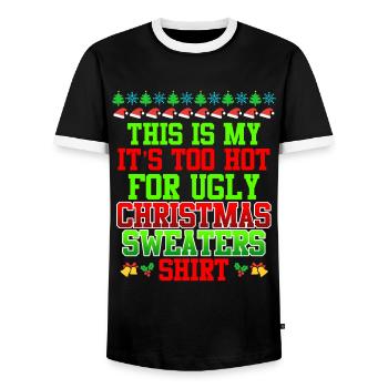 Ugly Christmas warme Weihnachten - Männer Kontrast-T-Shirt - Schwarz/Weiß - Vorne - AI Model Female 172 light (172cm) & AI Model Male 178 light (178cm)