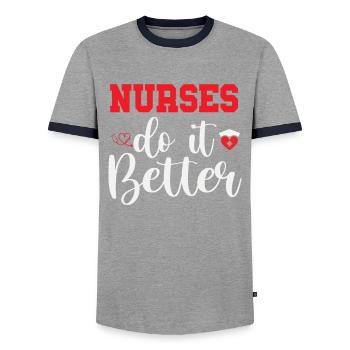 LES INFIRMIÈRES LE FONT MIEUX - T-shirt contrasté Homme - gris/marine  - Devant - AI Model Female 172 light (172cm) & AI Model Male 178 light (178cm)