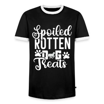Gâteries pour chiens gâtées choyées - T-shirt contrasté Homme - noir/blanc - Devant - AI Model Female 172 light (172cm) & AI Model Male 178 light (178cm)