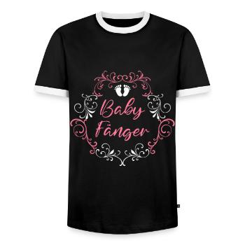 Doula I am the baby catcher midwife - Men's Ringer Shirt - black/white - Front - AI Model Female 172 light (172cm) & AI Model Male 178 light (178cm)