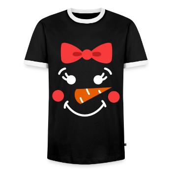 Snowman Face Children Christmas Daughter - Men's Ringer Shirt - black/white - Front - AI Model Female 172 light (172cm) & AI Model Male 178 light (178cm)