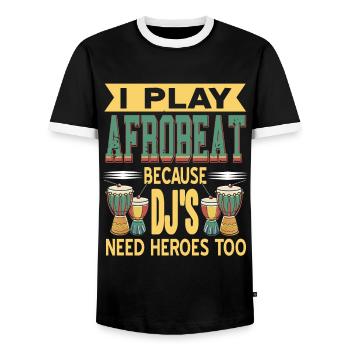 I play afrobeat because Djs need heroes too - Men's Ringer Shirt - black/white - Front - AI Model Female 172 light (172cm) & AI Model Male 178 light (178cm)