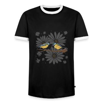 Meisen Vögel Gänseblümchen - Männer Kontrast-T-Shirt - Schwarz/Weiß - Vorne - AI Model Female 172 light (172cm) & AI Model Male 178 light (178cm)