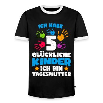 I have 5 happy children, I am a childminder - Men's Ringer Shirt - black/white - Front - AI Model Female 172 light (172cm) & AI Model Male 178 light (178cm)