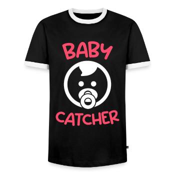 Baby catcher I am the midwife - Men's Ringer Shirt - black/white - Front - AI Model Female 172 light (172cm) & AI Model Male 178 light (178cm)