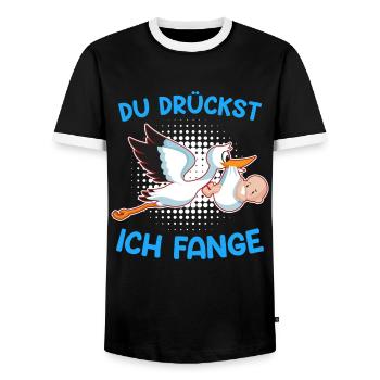 Du drückst ich fange Ich bin eine Hebamme - Männer Kontrast-T-Shirt - Schwarz/Weiß - Vorne - AI Model Female 172 light (172cm) & AI Model Male 178 light (178cm)