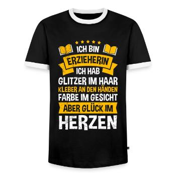 Glitter in den Haaren Klebe an den Händen Erzieher - Männer Kontrast-T-Shirt - Schwarz/Weiß - Vorne - AI Model Female 172 light (172cm) & AI Model Male 178 light (178cm)