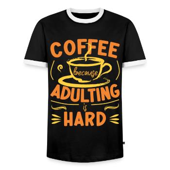 Coffee Because Adulting Is Hard - Men's Ringer Shirt - black/white - Front - AI Model Female 172 light (172cm) & AI Model Male 178 light (178cm)