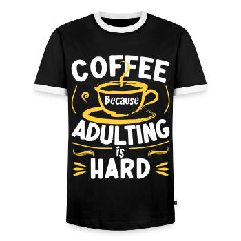 Coffee Because Adulting Is Hard - Men's Ringer Shirt - black/white - Front - AI Model Female 172 light (172cm) & AI Model Male 178 light (178cm)