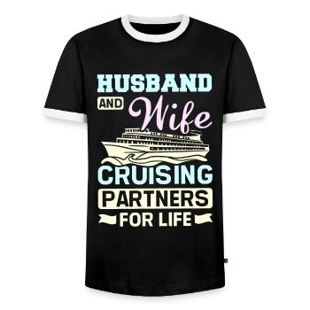 Family Couple Husband and wife cruising prartners - Men's Ringer Shirt - black/white - Front - AI Model Female 172 light (172cm) & AI Model Male 178 light (178cm)