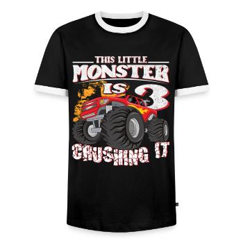 3ème anniversaire plaisante ce petit camion monstre - T-shirt contrasté Homme - noir/blanc - Devant - AI Model Female 172 light (172cm) & AI Model Male 178 light (178cm)