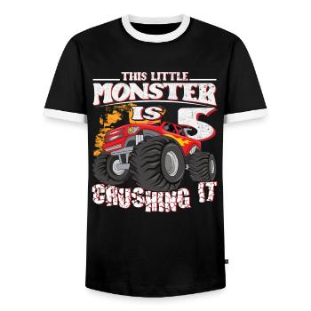 5ème anniversaire plaisante ce petit camion monstre - T-shirt contrasté Homme - noir/blanc - Devant - AI Model Female 172 light (172cm) & AI Model Male 178 light (178cm)