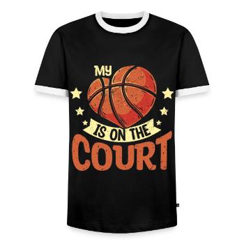 My heart is on the basketball court - Men's Ringer Shirt - black/white - Front - AI Model Female 172 light (172cm) & AI Model Male 178 light (178cm)