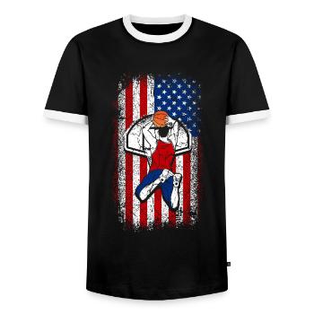 Usa American Flag Basketball 4th of July - Männer Kontrast-T-Shirt - Schwarz/Weiß - Vorne - AI Model Female 172 light (172cm) & AI Model Male 178 light (178cm)