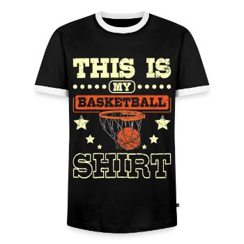 This is my Basketball - Men's Ringer Shirt - black/white - Front - AI Model Female 172 light (172cm) & AI Model Male 178 light (178cm)