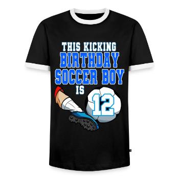 Dieser Fußballjunge ist Fußball zum 12. Geburtstag - Männer Kontrast-T-Shirt - Schwarz/Weiß - Vorne - AI Model Female 172 light (172cm) & AI Model Male 178 light (178cm)