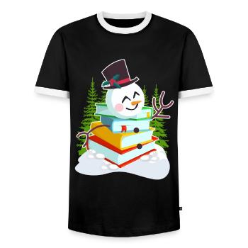 Livres Bonhomme de neige Lecture Bookworm Éditeur - T-shirt contrasté Homme - noir/blanc - Devant - AI Model Female 172 light (172cm) & AI Model Male 178 light (178cm)