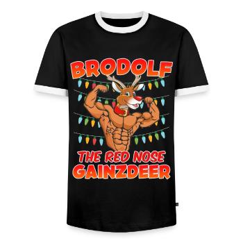 Brodolf the red Nose Gainzdeer Bodbuilder - Männer Kontrast-T-Shirt - Schwarz/Weiß - Vorne - AI Model Female 172 light (172cm) & AI Model Male 178 light (178cm)