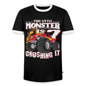 7ème anniversaire plaisante ce petit camion monstre - T-shirt contrasté Homme - noir/blanc - Devant - AI Model Female 172 light (172cm) & AI Model Male 178 light (178cm)