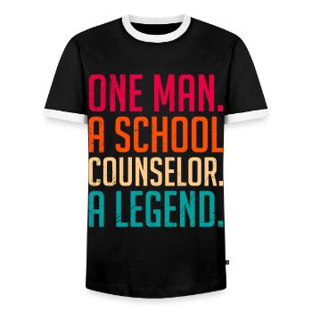 A man a legend a school companion - Men's Ringer Shirt - black/white - Front - AI Model Female 172 light (172cm) & AI Model Male 178 light (178cm)