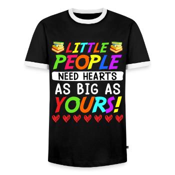 Kleine Menschen brauchen großes Herz Erzieherin - Männer Kontrast-T-Shirt - Schwarz/Weiß - Vorne - AI Model Female 172 light (172cm) & AI Model Male 178 light (178cm)