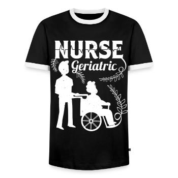 Geriatric Nurse Altenpflegerin Altenpfleger - Men's Ringer Shirt - black/white - Front - AI Model Female 172 light (172cm) & AI Model Male 178 light (178cm)