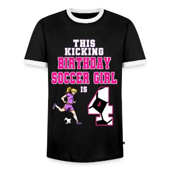 Cette fille de football est 4ème anniversaire de football - T-shirt contrasté Homme - noir/blanc - Devant - AI Model Female 172 light (172cm) & AI Model Male 178 light (178cm)