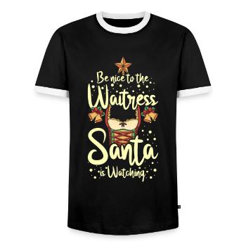 Soyez gentil avec la serveuse que le père Noël regarde - T-shirt contrasté Homme - noir/blanc - Devant - AI Model Female 172 light (172cm) & AI Model Male 178 light (178cm)