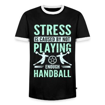Stress is caused by not playing enough handball - Männer Kontrast-T-Shirt - Schwarz/Weiß - Vorne - AI Model Female 172 light (172cm) & AI Model Male 178 light (178cm)