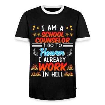 I'm already working in hell School companion - Men's Ringer Shirt - black/white - Front - AI Model Female 172 light (172cm) & AI Model Male 178 light (178cm)