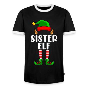 Sister Elf Christmas Family Christmas Elf - Men's Ringer Shirt - black/white - Front - AI Model Female 172 light (172cm) & AI Model Male 178 light (178cm)