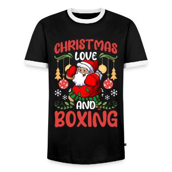 Christmas Love Boxing Boxer Christmas Gift - Men's Ringer Shirt - black/white - Front - AI Model Female 172 light (172cm) & AI Model Male 178 light (178cm)