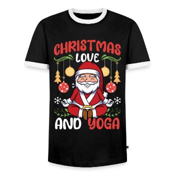 Yogini Yoga Meditation Christmas, Love and Yoga - Men's Ringer Shirt - black/white - Front - AI Model Female 172 light (172cm) & AI Model Male 178 light (178cm)