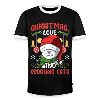 Câlin animal amour Noël, amour chats - T-shirt contrasté Homme - noir/blanc - Devant - AI Model Female 172 light (172cm) & AI Model Male 178 light (178cm)