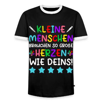 Kleine Menschen brauchen große Herzen Kindergarten - Männer Kontrast-T-Shirt - Schwarz/Weiß - Vorne - AI Model Female 172 light (172cm) & AI Model Male 178 light (178cm)