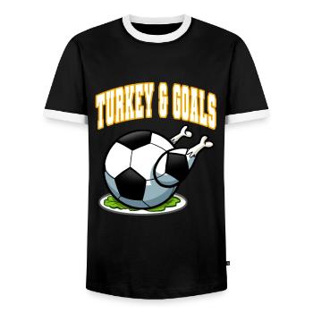 Thanksgiving Soccer Turkey And Goals - Men's Ringer Shirt - black/white - Front - AI Model Female 172 light (172cm) & AI Model Male 178 light (178cm)